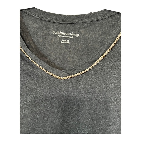 Soft Surroundings Linen Pajama Top Black Jeweled V-Neck Long Sleeve Shirt XSP - Picture 5 of 5